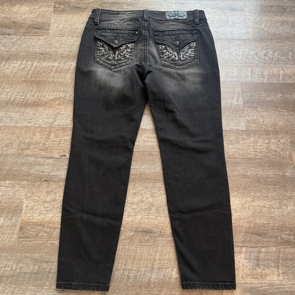 Miss Me Black Jeans Mid Rise Ankle Skinny Beads Sequins Buttons 32x27